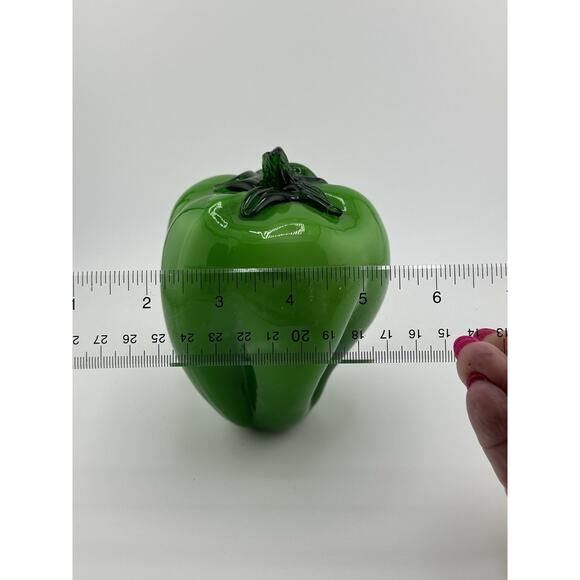 Vintage 5" Pepper Hand Blown Murano Style Green Glass Paperweight - Picture 8 of 8
